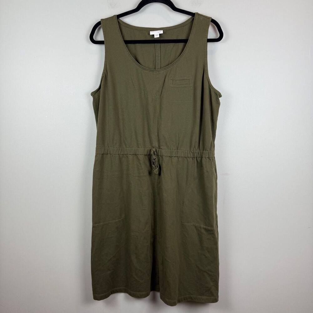 J.Jill Dress Women's Large Forest Green Tie-Waist Scoop Neck Stretchy Casual